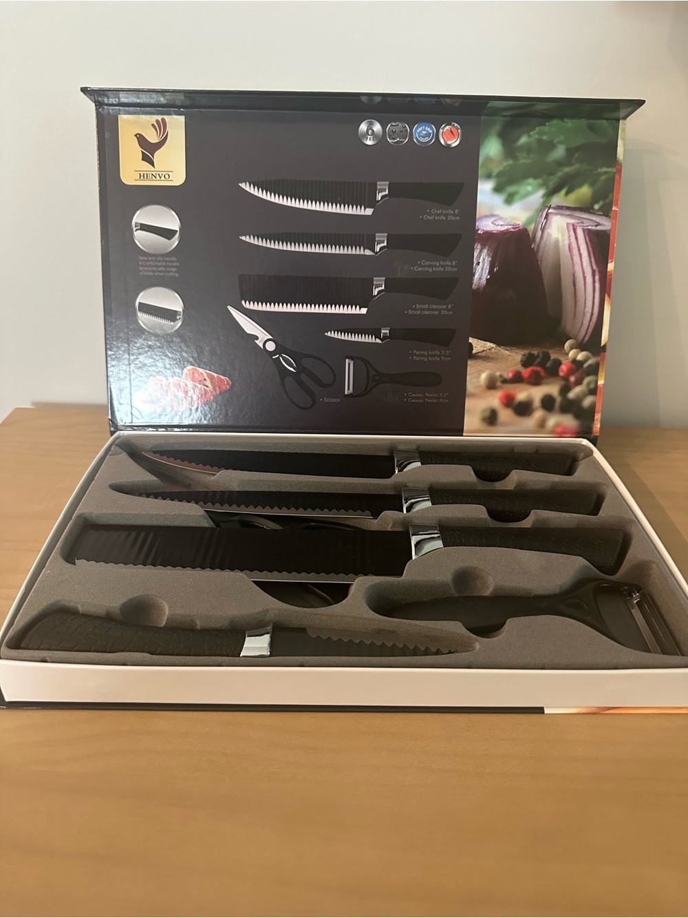 Black 6-Piece Serrated Knife Set with Peeler